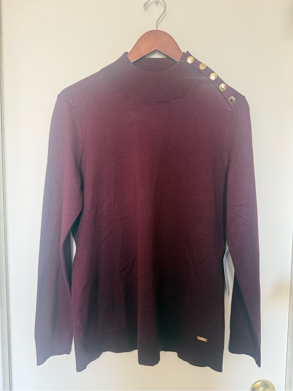 NEW Calvin Klein Pinot Noir Mock Neck Gold Button Sweater M